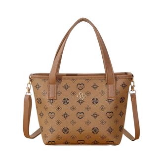 Generic Women Vintage Print Crossbody Bucket Bag - Lightweight PU Leather Tote with Detachable Hardware, 3-Way Handheld Single-Shoulder Design, Spacious Daily