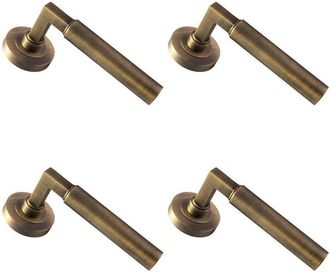 Loops 4x PAIR Straight Round Bar Handle on Round Rose Concealed Fix Antique Brass
