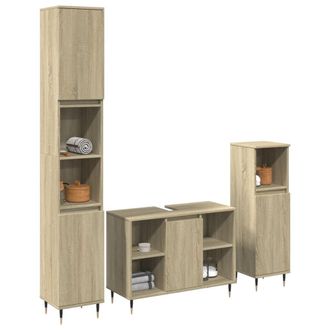 Berkfield Home 3 Piece Bathroom Furniture Set Sonoma Oak Engineered Wood in Brown