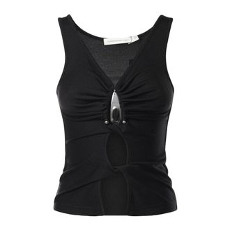 CHRISTOPHER ESBER Sleeveless Tops, female, Black, Size: XS Crystal Pendant Open Twist Tank
