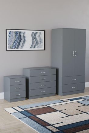 Home Discount Vida Designs Riano 3Pc Bedroom Set - 3 Drawer Bedside & 4 Drawer Chest in Grey