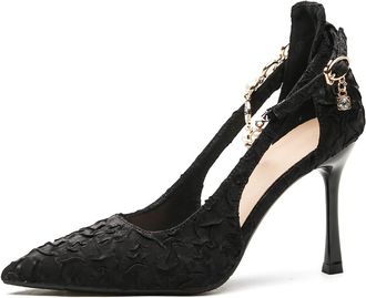 Generic Womens Stiletto Heels Rhinestone Ankle Strap Pointed Toe Court Pumps Wide Fit for Summer Parties & Formal Occasions Satin Upper Memory Foam Comfort In