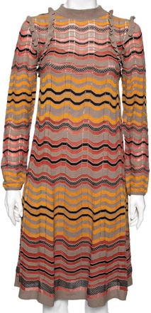 M Missoni Multicolor Wave Perforated Pattern Knit Ruffle Detailed Midi Dress