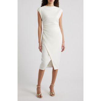 Vince Camuto Cap Sleeve Ruched Scuba Crepe Midi Dress in Ivory at Nordstrom, Size 10