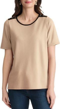 Jones New York Button Placket Shoulder T-Shirt in Jones Khaki/jones Black at Nordstrom, Size X-Large