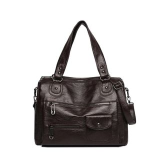 Generic Bag Leather Women Handbags Female Leisure Shoulder Bags Large Capacity Tote(Coffee)