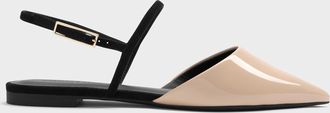 Charles & Keith Luciana Patent Faux Suede Pointed Slingback Flats