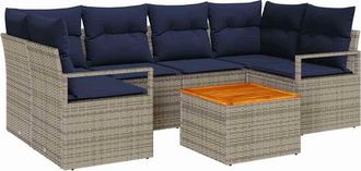 vidaXL Conjunto De Sof&aacute;s De Jard&iacute;n 7 Uds. Gris Rat&aacute;n Sint&eacute;tico Vidaxl