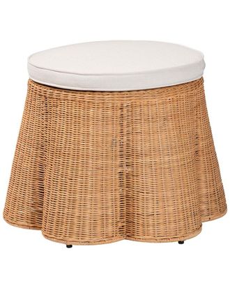 Baxton Studio Palm Scallop Rattan Ottoman With Cushion