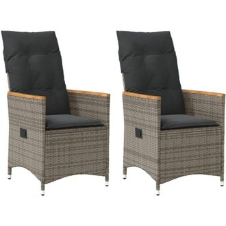 vidaXL Sillones Reclinable Jard&iacute;n Y Cojines 2 Uds Rat&aacute;n Sint&eacute;tico Gris Vidaxl