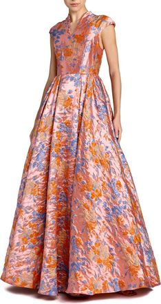 Mac Duggal Brocade Cap Sleeve Ballgown in Pink Multi at Nordstrom, Size 16