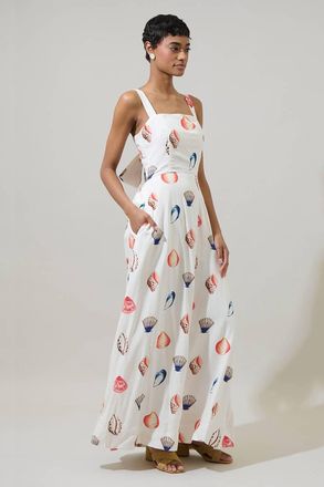 Sugarlips Kara Shells Cotton Maxi Dress In White