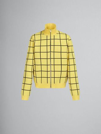 Marni MenS Yellow Grid Zip-Up Sweater, Size 40