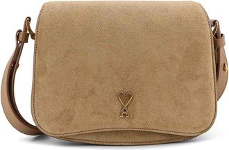 Ami Suede shoulder bag with front metal logo