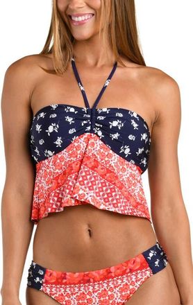 Sunshine 79 Flowers & Stripes Halter Bandeau Tankini Top in Red Multi at Nordstrom, Size 12