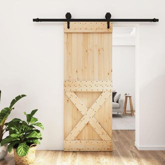 Berkfield Home Sliding Door with Hardware Set 80x210 cm Solid Wood Pine in Brown