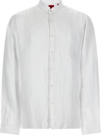 HUGO BOSS Slim-fit Linnen Overhemd met Opstaande Kraag - Heren - Casual Overhemden - Wit - M - Linnen - Overhemden