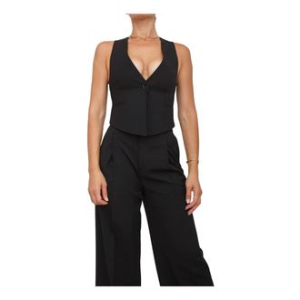 Twinset Chaleco de punto con cuello en V y botones - Jackets - Mujer - Negro - S