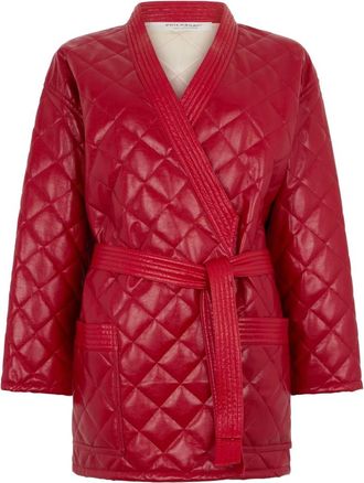 Philosophy di Lorenzo Serafini Overhemden, Dames, Rood, L, Leer, Belted Long Coat