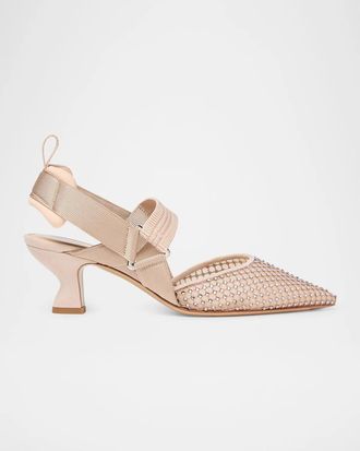 Fendi 55mm Strass Mesh Slingback Pumps
