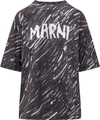 Marni Blue Logo Print Crew Neck T-Shirt