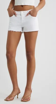 YMI Low Rise Frayed Hem Denim Shorts in White at Nordstrom, Size 5