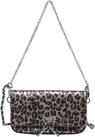 Zadig&Voltaire Silver Nano Rock Leopard Effect Crossbody Bag