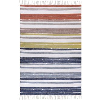 Beliani Alfombra Azul Blanco Amarillo Rojo 160 X 230 Cm A Mano A Rayas Borlas Tozakli