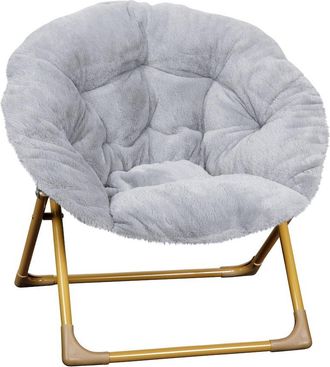 Flash Furniture 23 Kids Cozy Mini Folding Saucer Chair, Moon Chair, Gray/Soft Gold