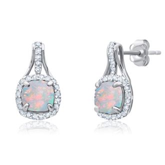 MAX + STONE 10k Yellow or White Gold Cushion Cut Gemstone Drop Earrings with Diamond Accent