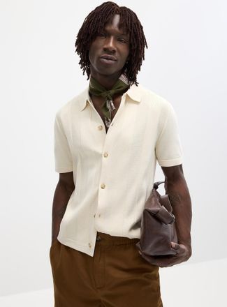 Le 31 Mens Flat-ribbed polo-collar Cardigan Sweater