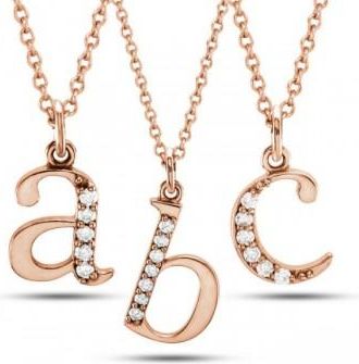 Allurez Lowercase Diamond Block Letter Initial Pendant in 14k Rose Gold