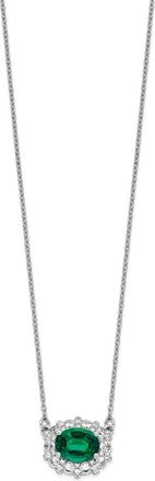 Diamond2Deal 14k White Gold 1 Ct Lab Grown Diamond and Created Emerald Pendant Necklace