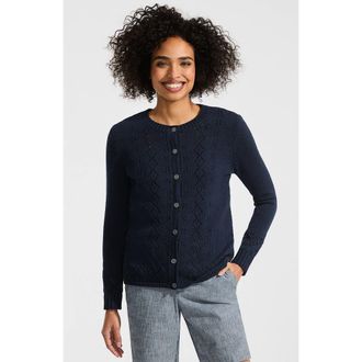 Lands End Pointelle Crew Neck Cardigan Sweater in Radiant Navy at Nordstrom, Size X-Small P