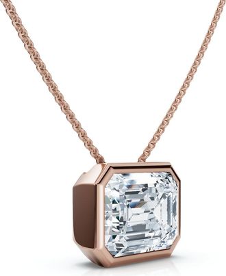 Pompeii3 2Ct Solitaire Bezel Emerald Diamond East West Pendant 14k Gold Necklace Lab Grown Size: Small