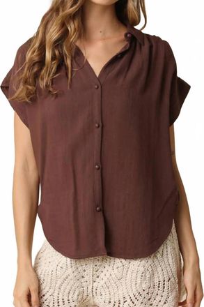 Olivaceous Flutter Sleeve Blouse In Brown