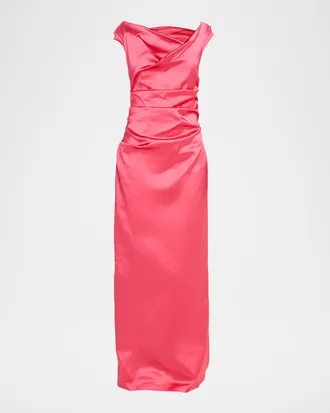 Talbot Runhof Donde Draped Satin Duchesse Column Gown