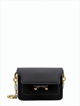 Marni Textured Leather Crossbody Bag With Scalloped Flap And Gold Hardware