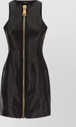 Balmain long leather dress zip detail