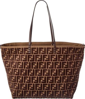 Fendi Fendi Roll Large Ff Jacquard Velvet & Leather Tote