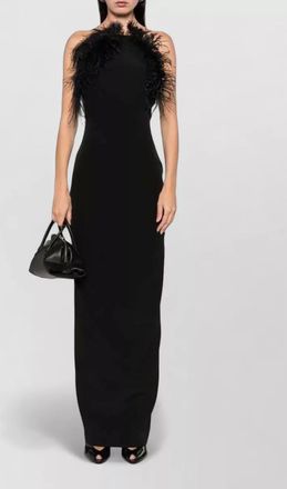 The Attico long halter neck dress feather trim