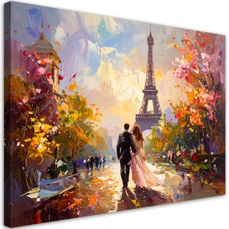 Feeby Cuadro En Lienzo, Pareja Enamorada Con La Torre Eiffel De Fondo Par&iacute;s, 100x70