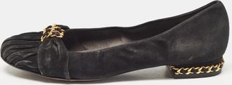 Stuart Weitzman Black Suede Chain Embellished Ballet Flats