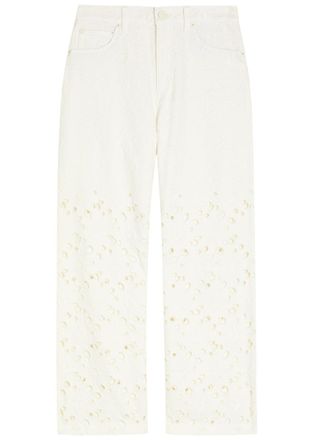 Alice & Olivia Chic Cutwork Embroidered Wide-leg Jeans - White - 27 (W27 / UK8-10 / S)