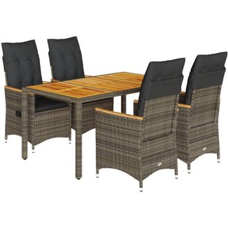vidaXL Set Comedor De Jard&iacute;n 5 Piezas Con Cojines Rat&aacute;n Sint&eacute;tico Gris