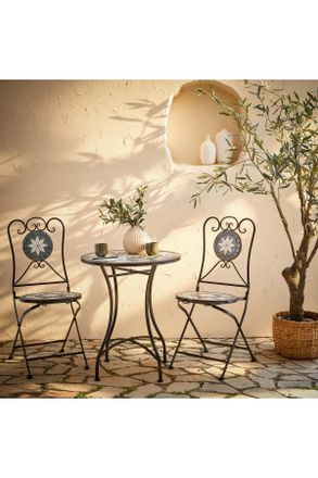 ambia GARDEN Balkonset, Grau, Schwarz, Metall, Keramik, 3-teilig, Gartenmöbel, Gartengarnituren