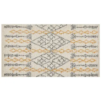 Beliani Alfombra De Algod&oacute;n Beige Amarillo Negro 80 X 150 Cm Hecho A Mano Geom&eacute;trico Kadapa