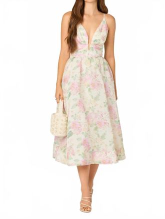Astr Janna Floral Midi Dress In Pink Ivory