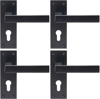 Loops 4x PAIR Straight Square Handle on Euro Lock Backplate 150 x 50mm Matt Black