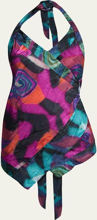Dries Van Noten Halter Marble-Print Top